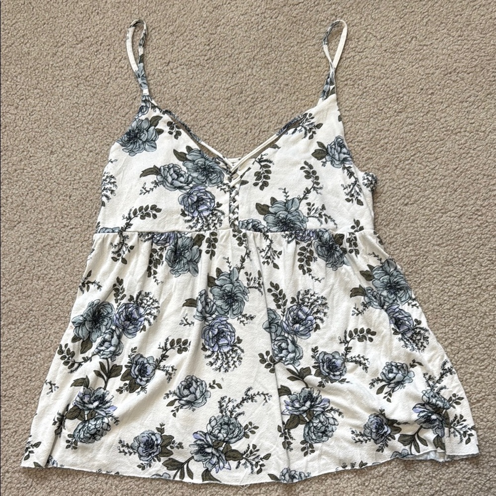 American Eagle White Floral Camisole Top